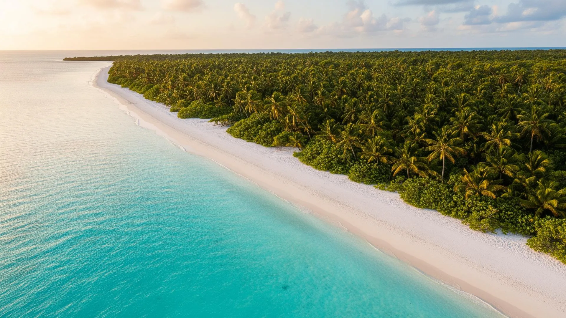 Aerial view of pristine Caribbean coastline at Bacalar Beach, Ambergris Caye, Belize